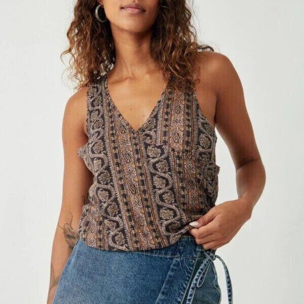 Free People Patterned Tank Top - Brown and Black